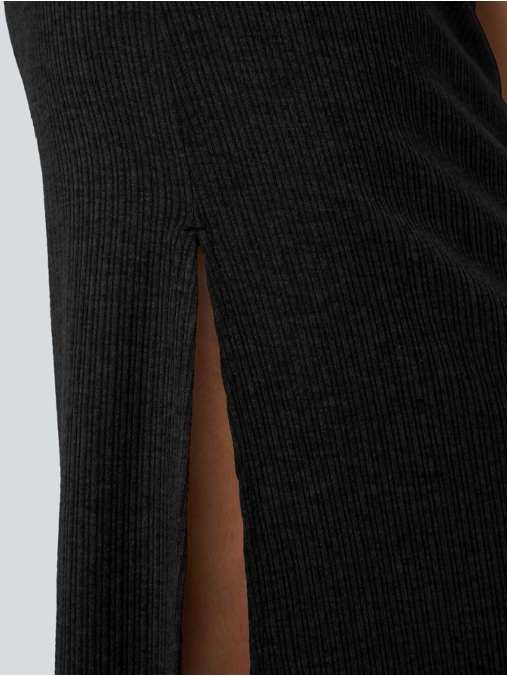 HALARA Black Ribbed Midi Skirt with Side Slit - Picture 4 of 7